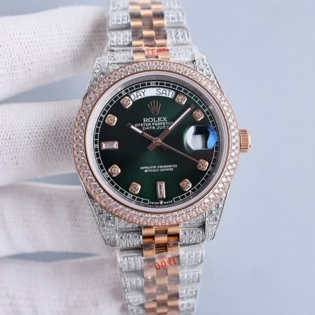 GS顶级新品 ROLEX劳力士日志系列密镶钻特别款双日历男士全自动机械腕表 直径40mm